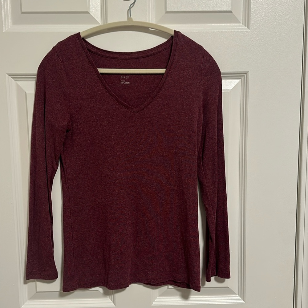 A new day vneck maroon long sleeve tee